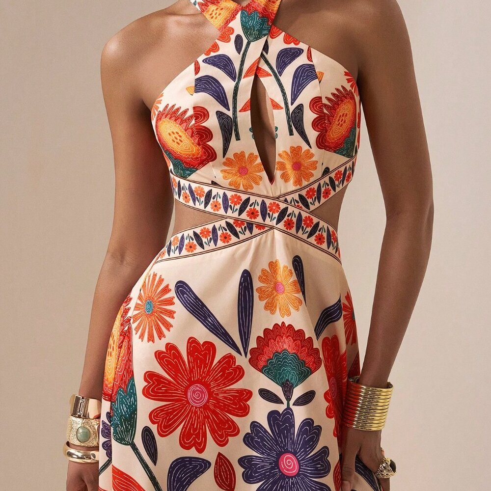 Multicolor Boho Women's Wave Sun Dress - Picture 4 of 7